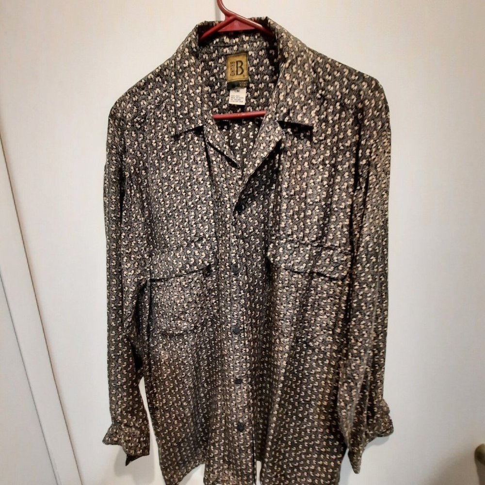 Bruno B Button Down Italian 100% Silk Shirt Size M EUC